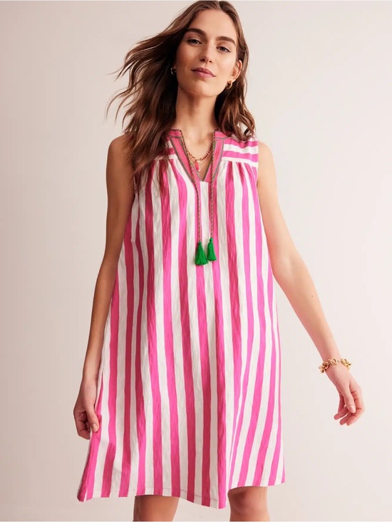 Boden Dresses & Skirts - Boden Pink and White Striped Tank with Black Accent
